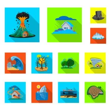 Vector design of natural and disaster logo. Set of natural and risk stock vector Stock Illustration