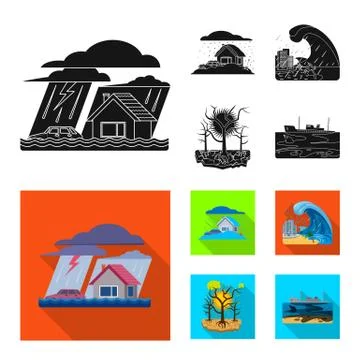 Vector design of natural and disaster logo. Collection of natural and risk Stock Illustration