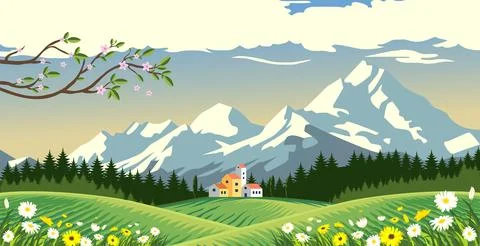 Vector design of natural scenery in beautiful countryside Stock Illustration