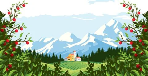Vector design of natural scenery in beautiful countryside Stock Illustration