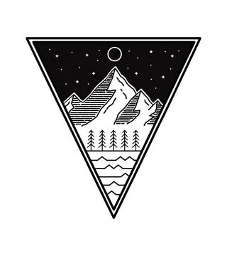 Vector design of natural scenery of mountains and plains in mono line art Stock Illustration