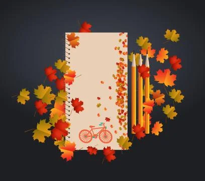 Vector design notebook card and autumn leaves. It can be used as invitation a Stock Illustration