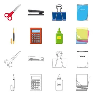 Vector design of office and supply sign. Collection of office and school stock Ilustración de archivo