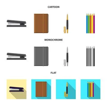 Vector design of office and supply sign. Set of office and school stock symbol Ilustración de archivo