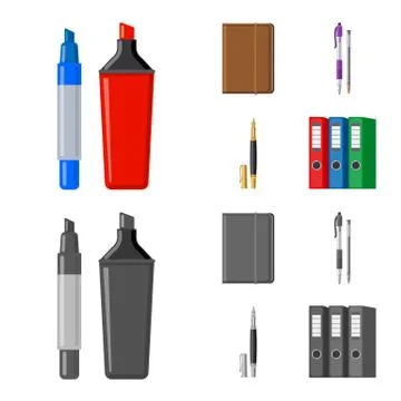 Vector design of office and supply icon. Set of office and school stock vector Ilustración de archivo