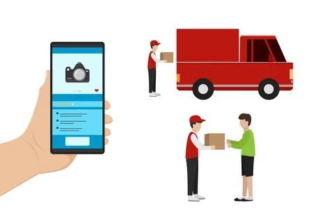 Vector design of online shopping services via smartphone Stock Illustration