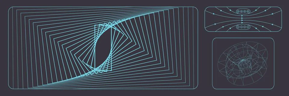 Vector design. Optical illusions, linear perspective, and vector field diagrams Stock Illustration