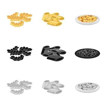 Vector design of pasta and carbohydrate symbol. Set of pasta and macaroni stock Stock Illustration