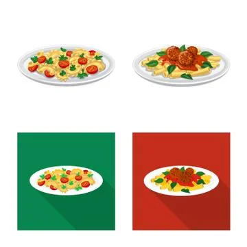Vector design of pasta and carbohydrate logo. Set of pasta and macaroni stock Stock Illustration