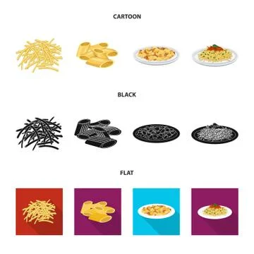 Vector design of pasta and carbohydrate sign. Collection of pasta and macaroni Stock Illustration