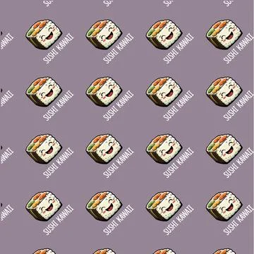 Vector design pattern sushi kawaii food Illustrazione stock