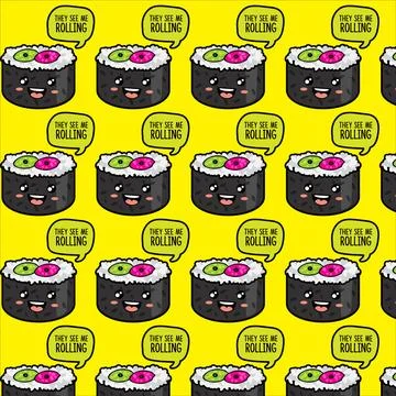 Vector design pattern sushi kawaii food Stock Illustration