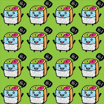 Vector design pattern sushi kawaii food Stock Illustration