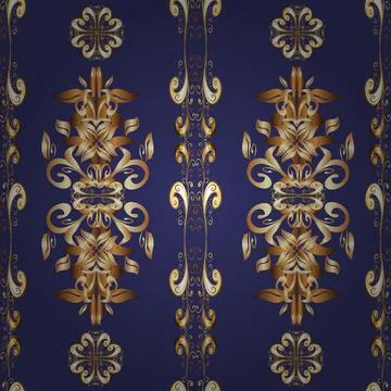 Vector design. Patterns on brown, violet and beige colors. Classic style. Seamle 스톡 일러스트