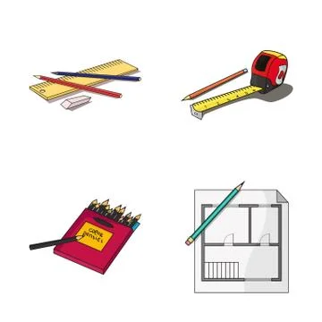 Vector design of pencil and sharpen logo. Collection of pencil and color vector Stock Illustration