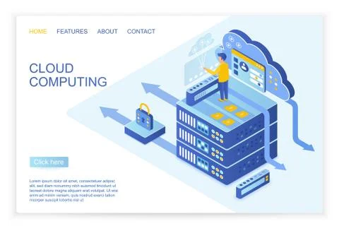 Vector design of person operating with secured data on starting page of cloud Stock Illustration