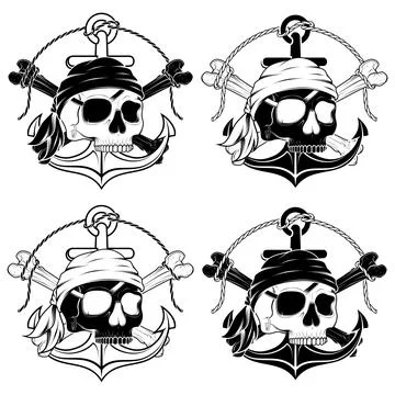 Vector design of pirate skull anchor Stock Illustration