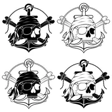 Vector design of pirate skull anchor Stock Illustration
