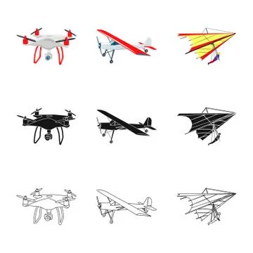 Vector design of plane and transport symbol. Collection of plane and sky vector Illustration