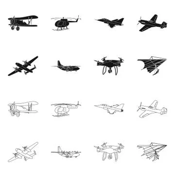 Vector design of plane and transport icon. Set of plane and sky vector icon for Illustration