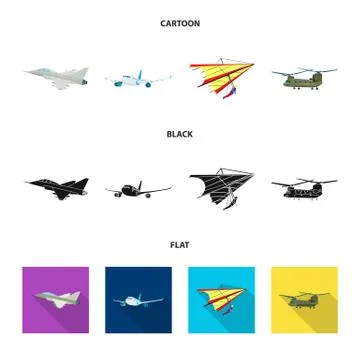 Vector design of plane and transport sign. Set of plane and sky vector icon for Illustration