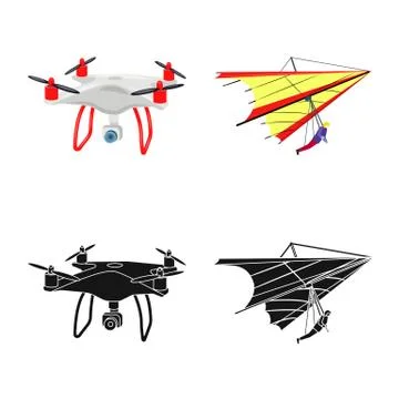Vector design of plane and transport sign. Set of plane and sky stock vector Illustration