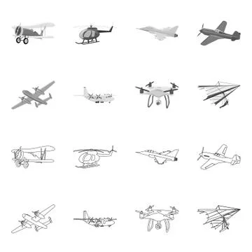 Vector design of plane and transport icon. Collection of plane and sky vector Illustration