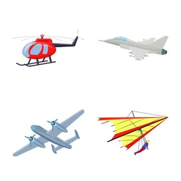 Vector design of plane and transport icon. Set of plane and sky vector icon for Stock Illustration