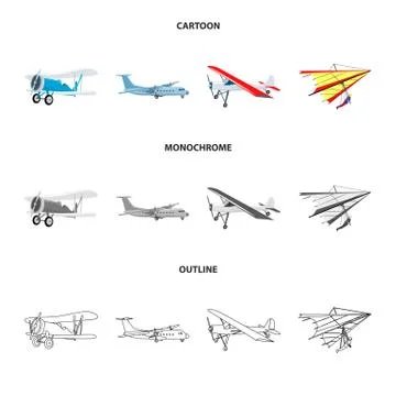 Vector design of plane and transport sign. Collection of plane and sky stock Illustration
