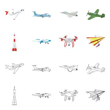 Vector design of plane and transport logo. Set of plane and sky stock vector Illustration
