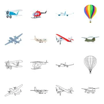 Vector design of plane and transport logo. Set of plane and sky stock vector Stock Illustration