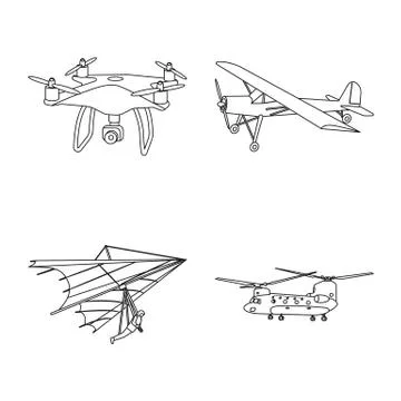Vector design of plane and transport sign. Collection of plane and sky stock Illustration