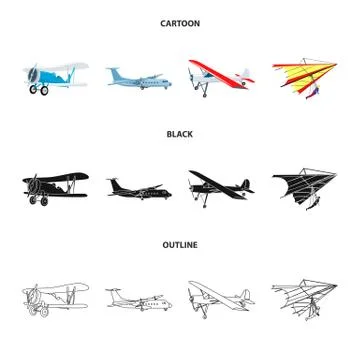 Vector design of plane and transport sign. Set of plane and sky stock symbol for Illustration