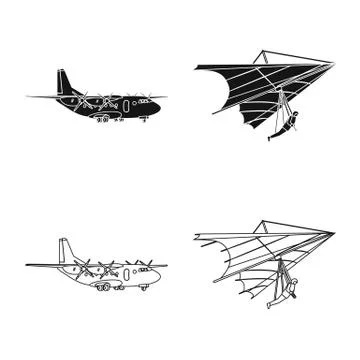 Vector design of plane and transport symbol. Collection of plane and sky stock Illustration