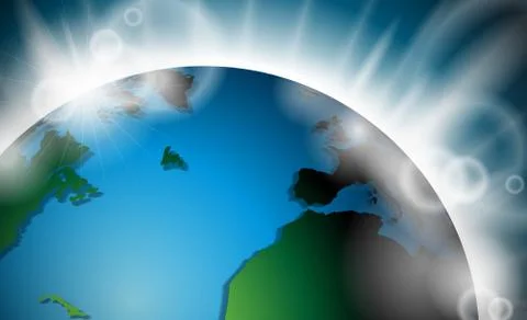 Vector design with planet earth and sunrise or burst of light in space. EPS 1 Stock Illustration