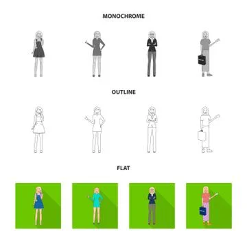 Vector design of posture and mood icon. Collection of posture and female stock Stock Illustration