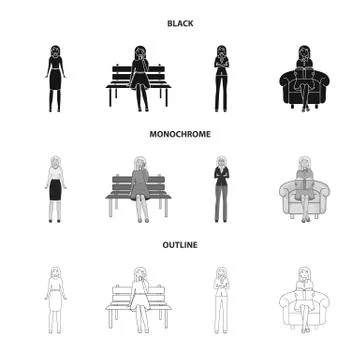 Vector design of posture and mood symbol. Collection of posture and female stock Illustrazione stock