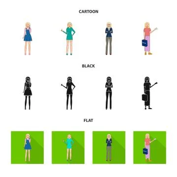 Vector design of posture and mood sign. Collection of posture and female vector 库存插图