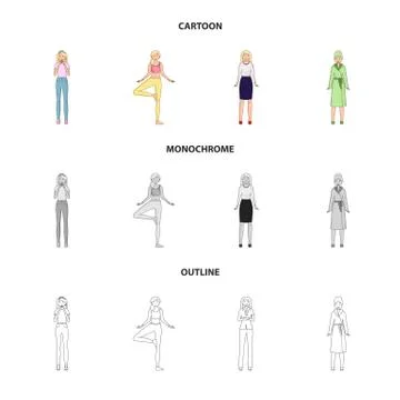 Vector design of posture and mood logo. Set of posture and female stock symbol Stock Illustration