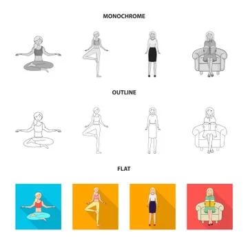 Vector design of posture and mood icon. Set of posture and female vector icon Illustrazione stock