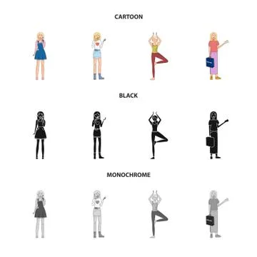 Vector design of posture and mood sign. Collection of posture and female stock Stock Illustration