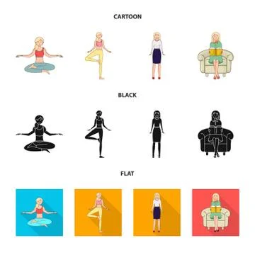 Vector design of posture and mood icon. Collection of posture and female stock Illustrazione stock