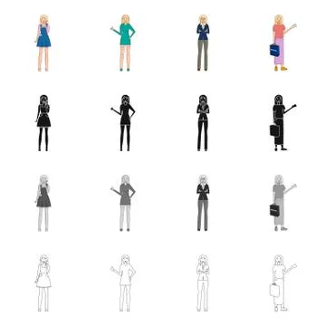 Vector design of posture and mood symbol. Collection of posture and female Illustrazione stock