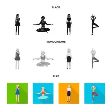 Vector design of posture and mood symbol. Set of posture and female stock vector Illustrazione stock