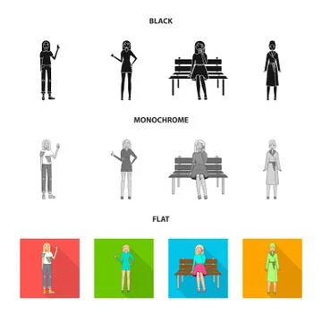 Vector design of posture and mood icon. Collection of posture and female stock Stock Illustration
