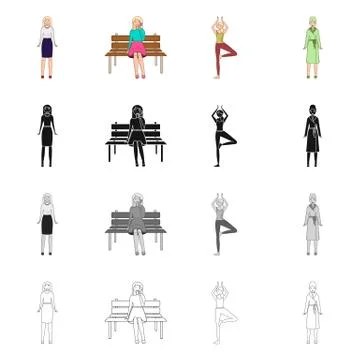 Vector design of posture and mood sign. Collection of posture and female stock Stock Illustration