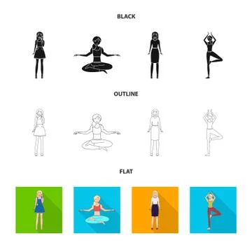 Vector design of posture and mood icon. Set of posture and female stock vector Illustrazione stock