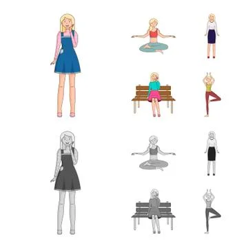 Vector design of posture and mood logo. Set of posture and female stock symbol Stock Illustration
