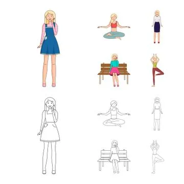 Vector design of posture and mood sign. Collection of posture and female stock Illustrazione stock