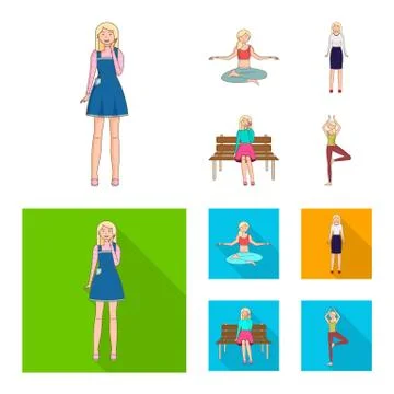 Vector design of posture and mood logo. Set of posture and female vector icon 库存插图